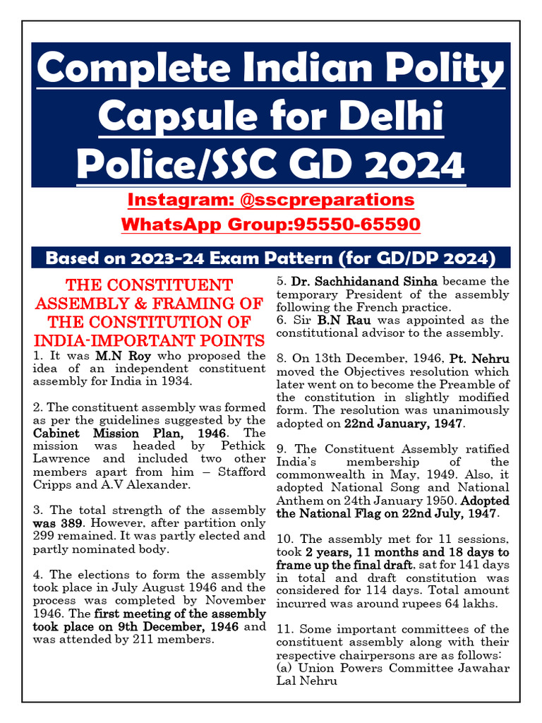 Indian Polity Capsule for SSC GD 2024 | PDF | Public Law | Separation ...