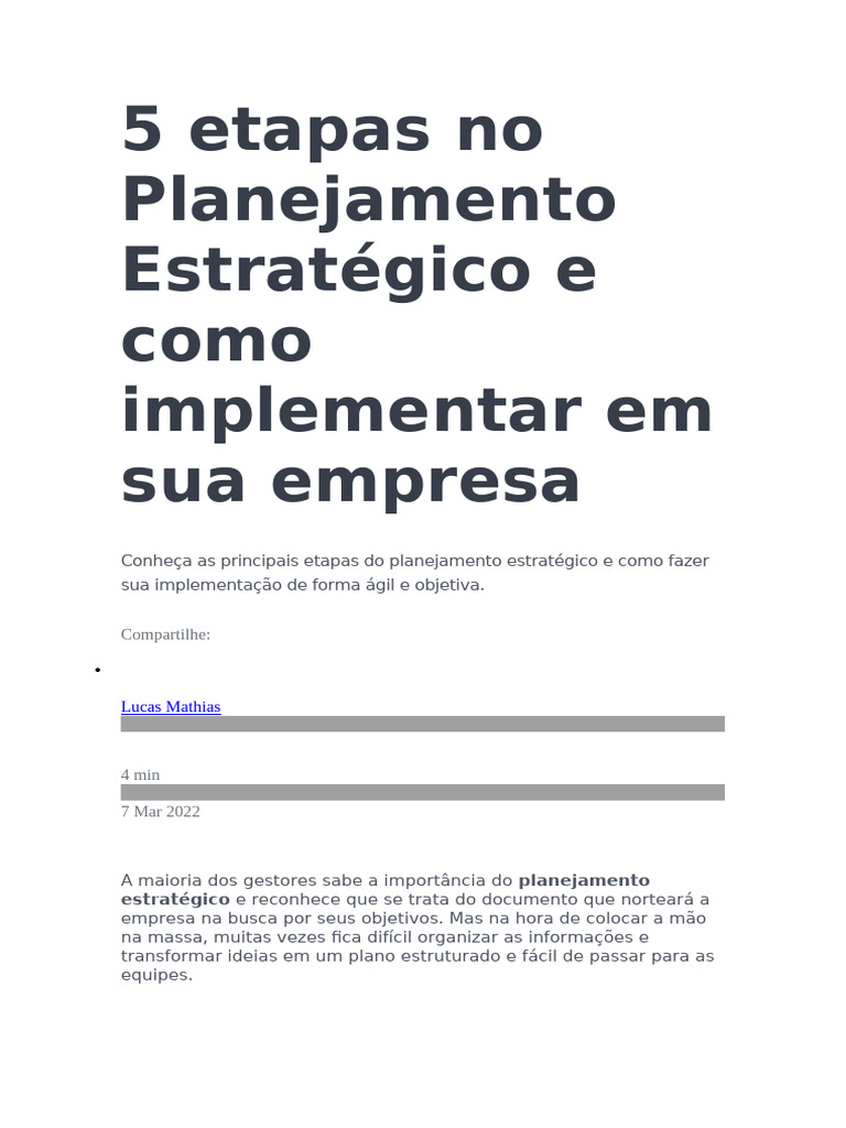 5 Etapas do Planejamento Estratégico | PDF | Análise SWOT ...