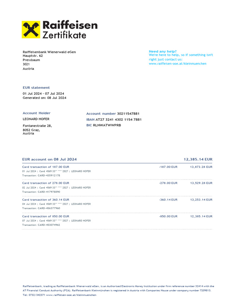 Raiffeisenbank Statement 080724 | PDF