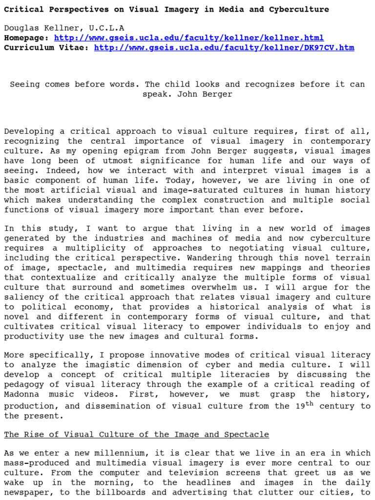 Critical Perspectives on Visual Culture | PDF | Image | Literacy