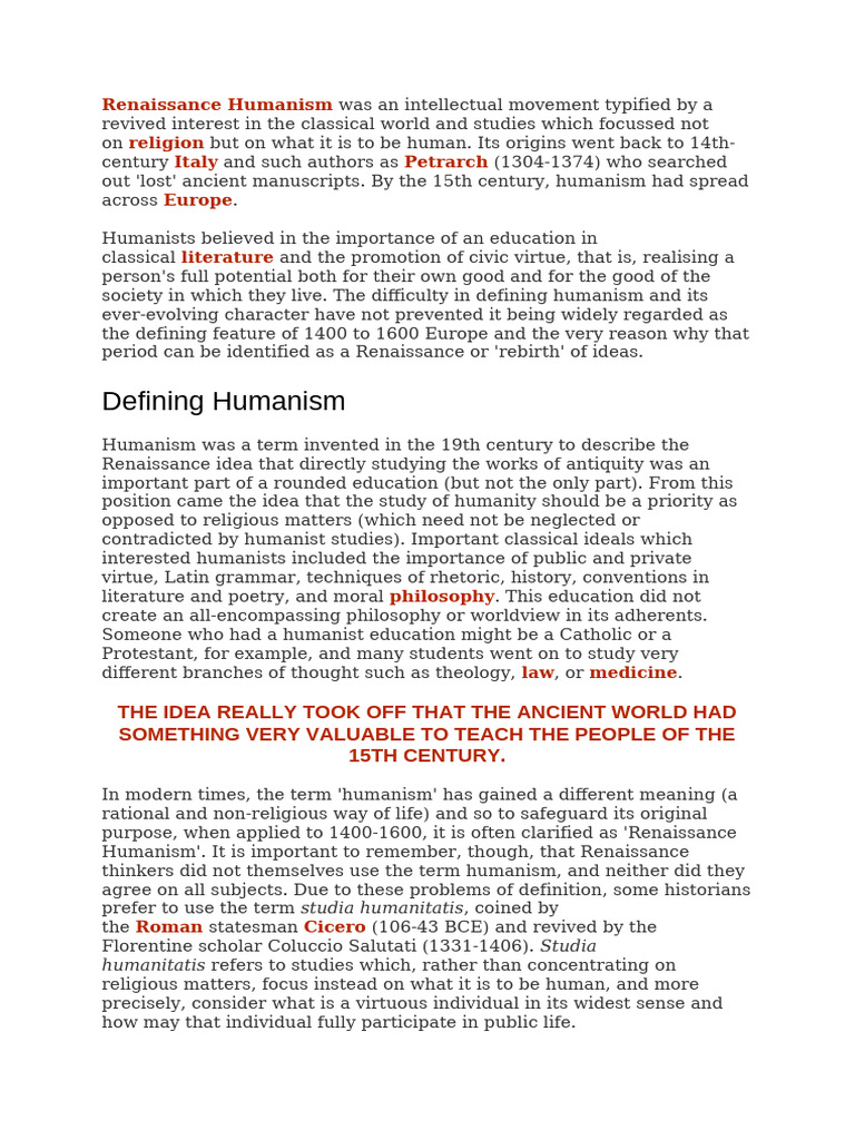 Renaissance Humanism Pdf Humanism Renaissance