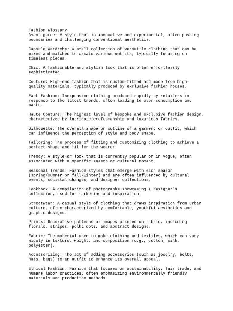 Fashion Terms and Definitions Guide | PDF | Fashion | Clothing