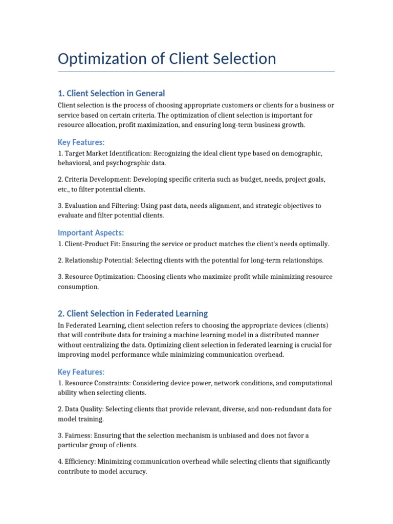 Client Selection Optimization | PDF | Business