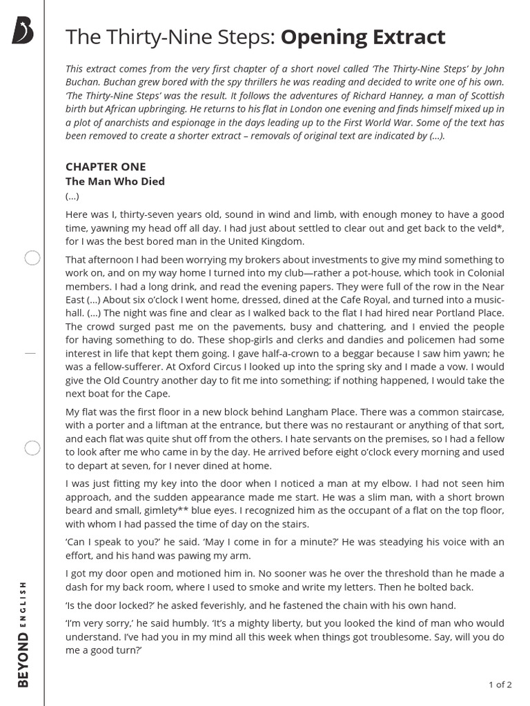 The Thirty-Nine Steps: Chapter One Extract | PDF | The Thirty Nine Steps