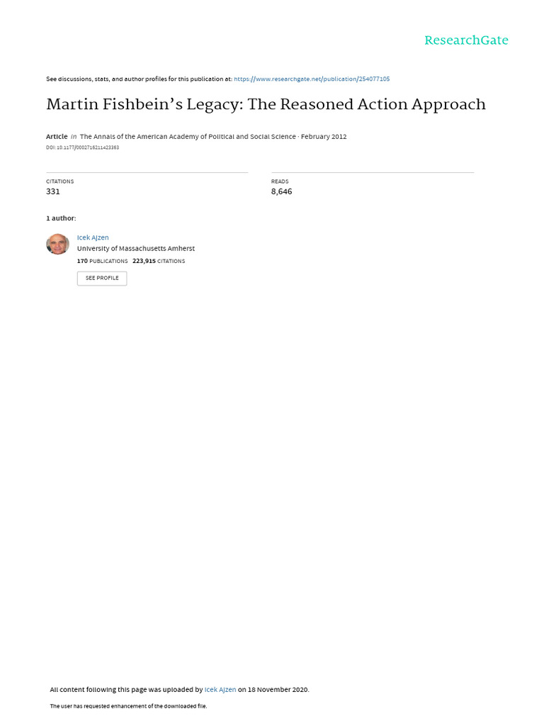 Ajzen - 2012 - Martin Fishbein's Lagacy The Reasoned Action Approach by ...