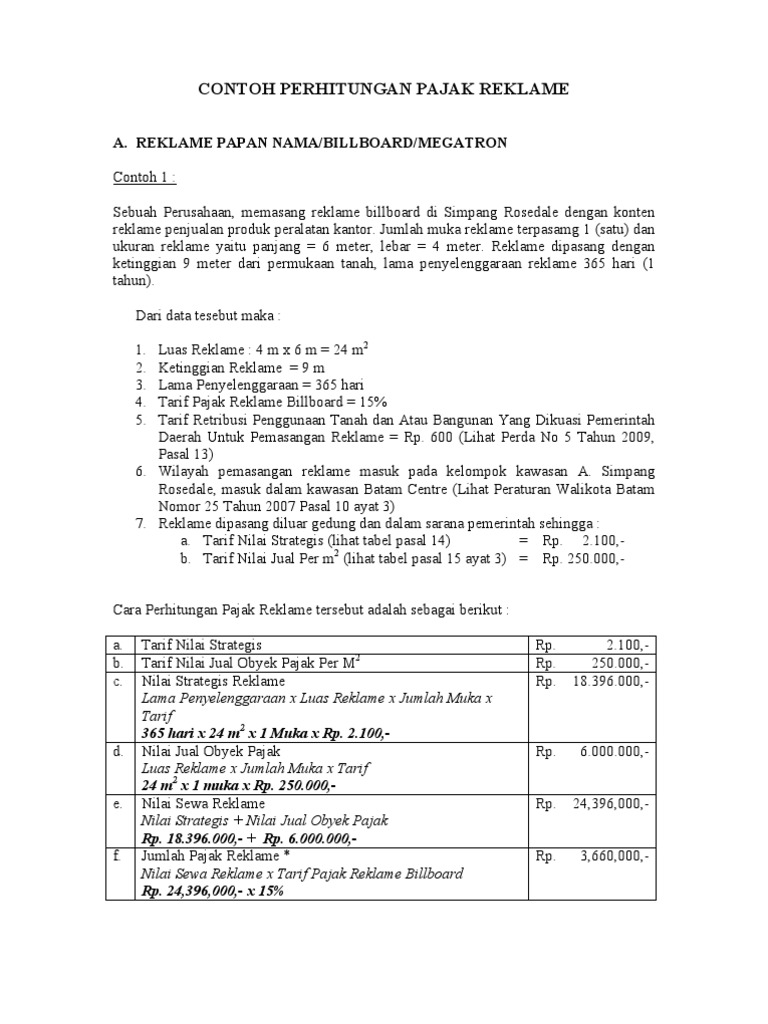 Contoh Perhitungan Pajak Reklame