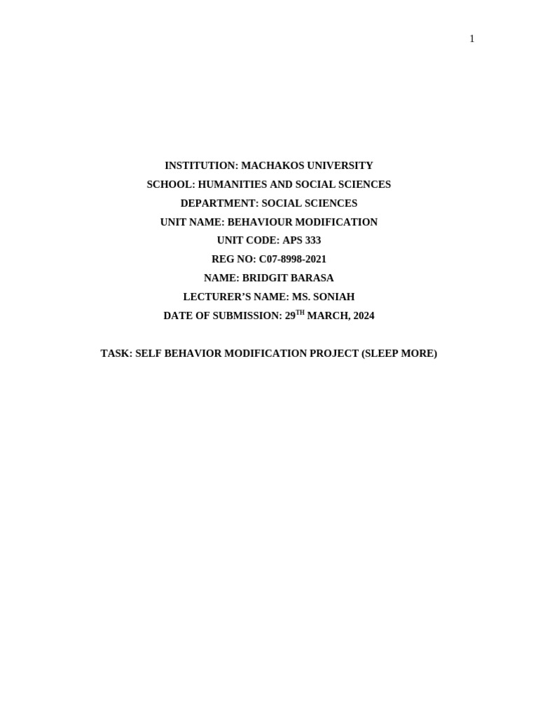 Sleep Behavior Modification Project | PDF | Sleep | Sleep Deprivation