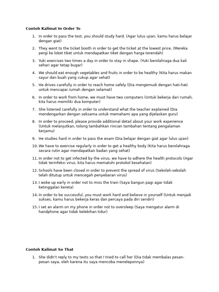 Contoh Kalimat in Order To | PDF