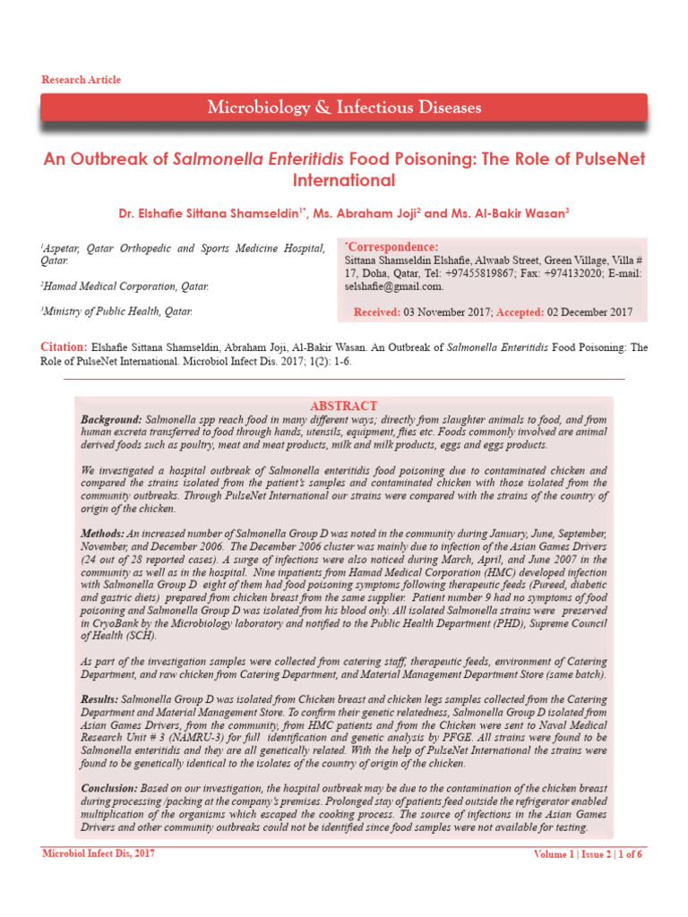 Salmonella Enteritidis Outbreak Investigation | PDF | Salmonella ...