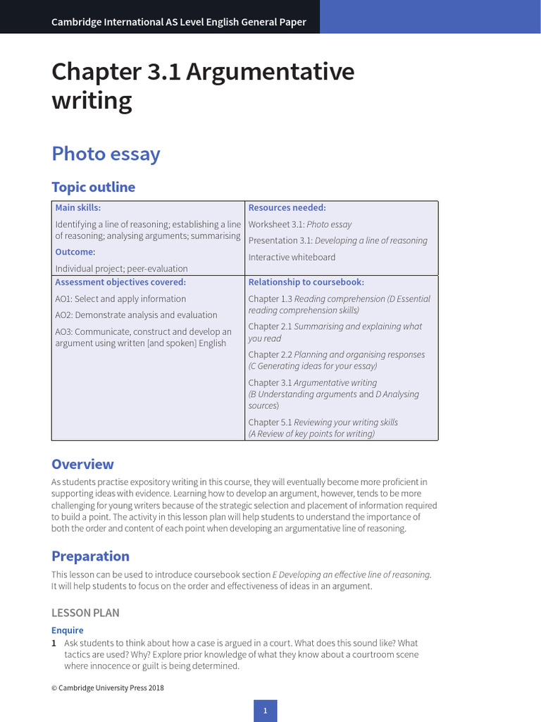 Lessonplan 3 1 Argumentative Writing ASAL General Paper | PDF | Essays ...