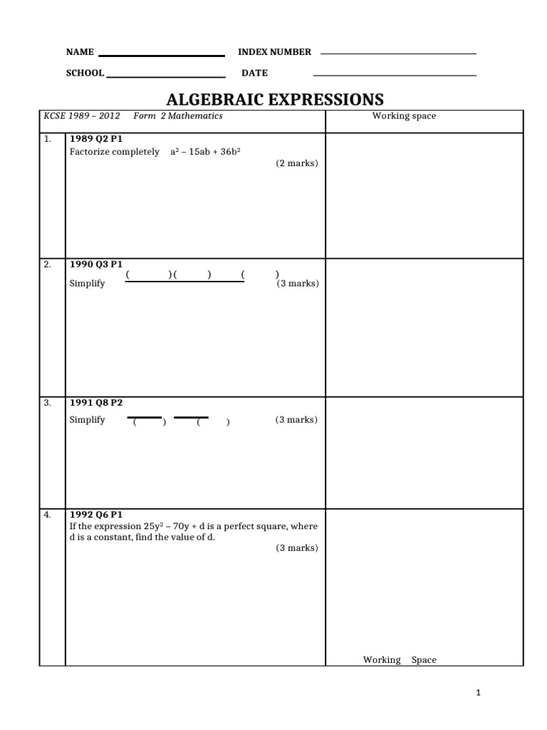 1.10 (2) Algebraic Expressions | PDF | Mathematics | Algebra