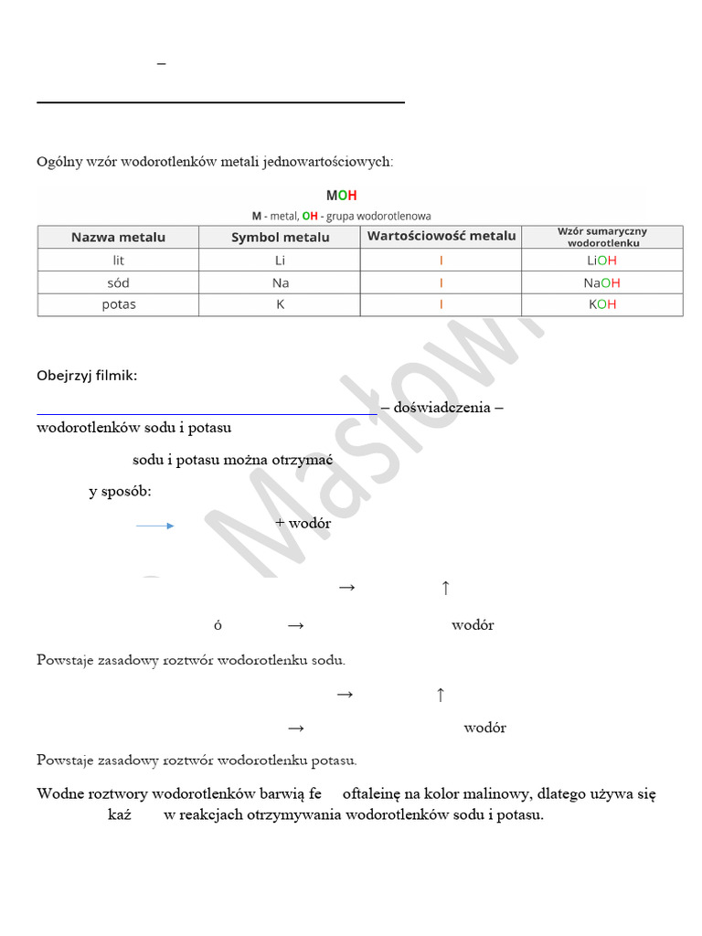 Chemia Klasa VII - Lekcja Z DN 29.05.2020 | PDF