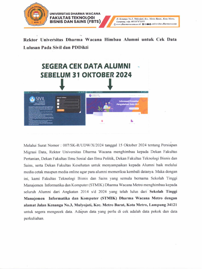 Himbauan Alumni Cek Data | PDF