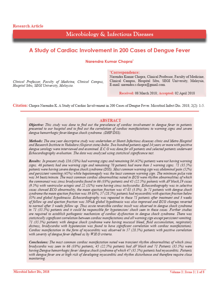 A Study of Cardiac Involvement in 200 Cases of Dengue Fever | PDF ...