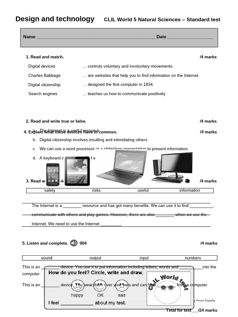 CLIL World 5 Natural Sciences Test | PDF | Input/Output | Information