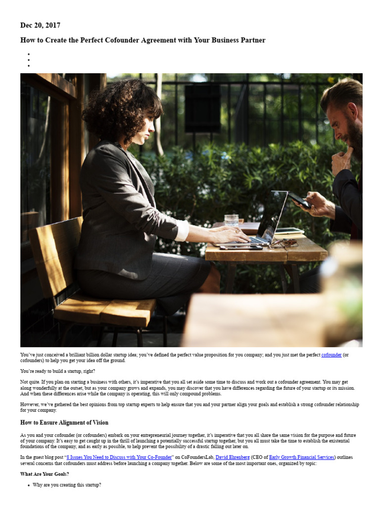 2017 How To Create The Perfect Cofounder Agreement With Your Business