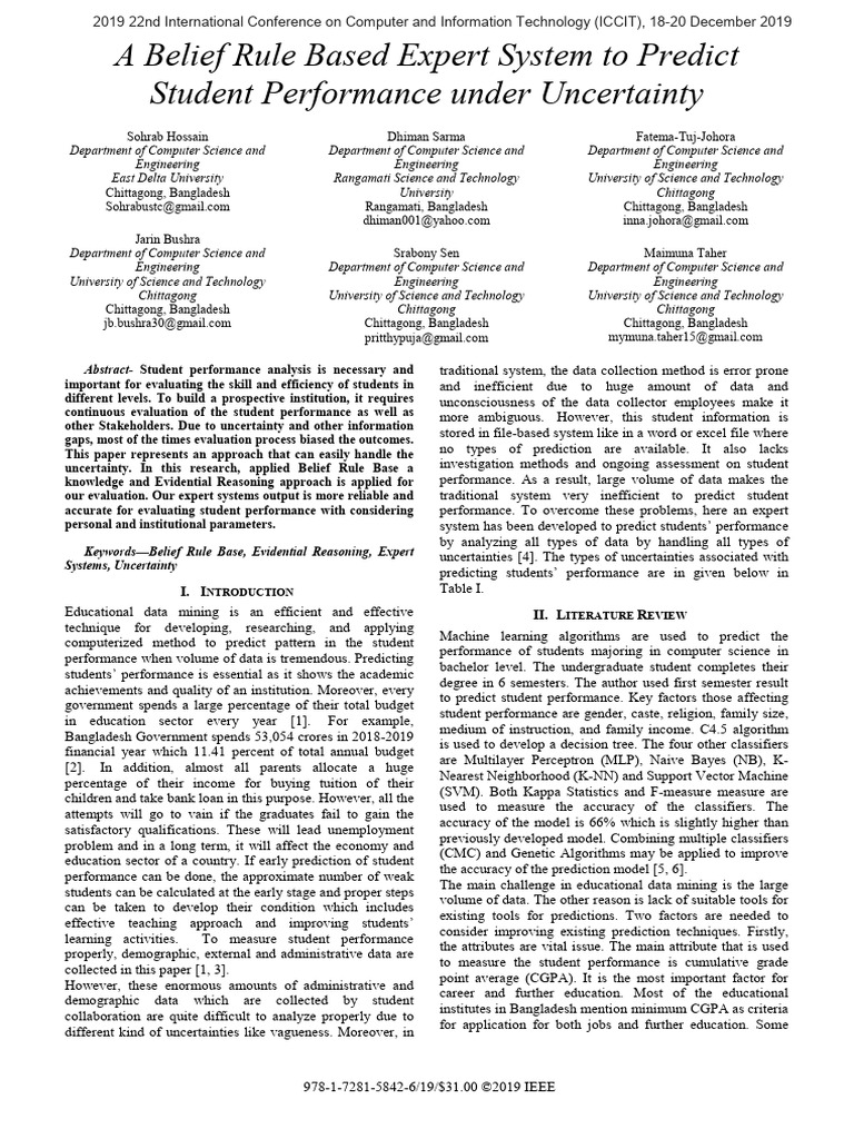 A Belief Rule Based Expert System To Predict Student Performance Under ...