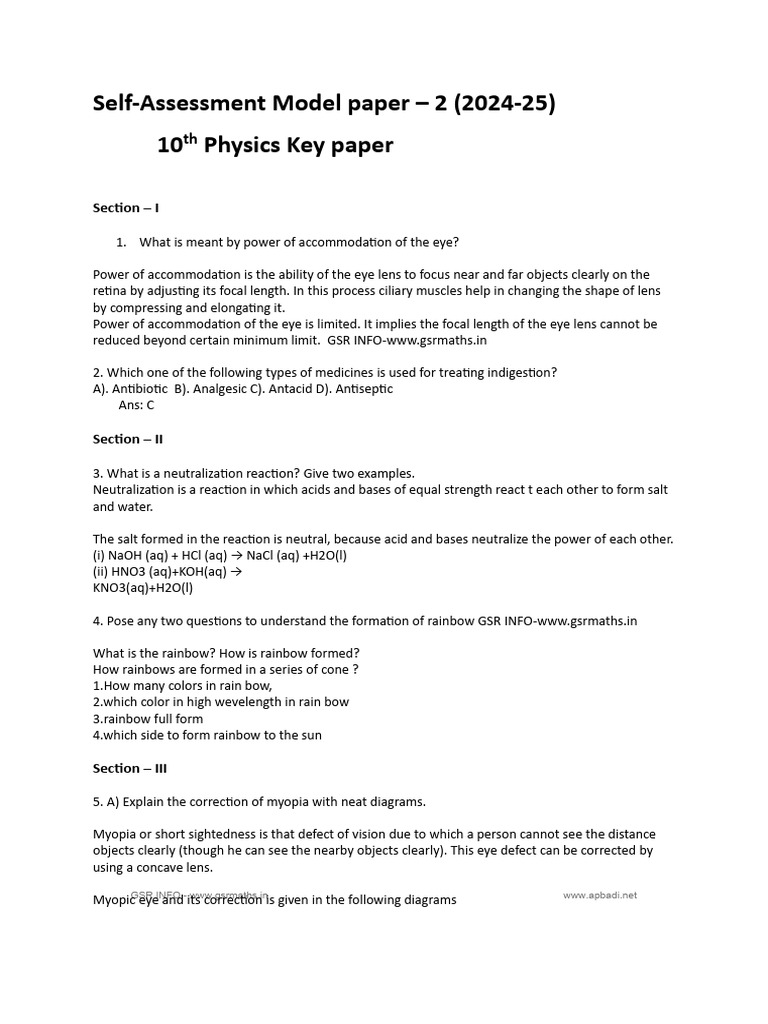 SAMP 2 Physics 10th Key Paper GSR INFO - WWW - Gsrmaths.in | PDF | Acid ...