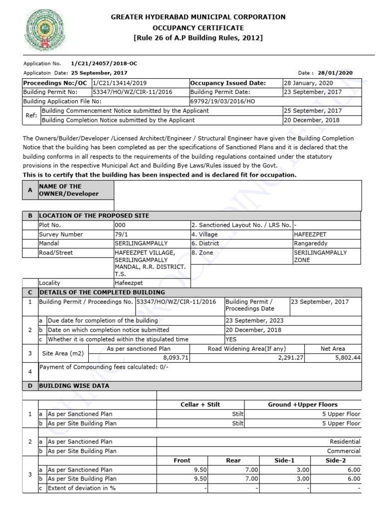 GHMC Occupancy Certificate Guidelines | PDF | Technology & Engineering