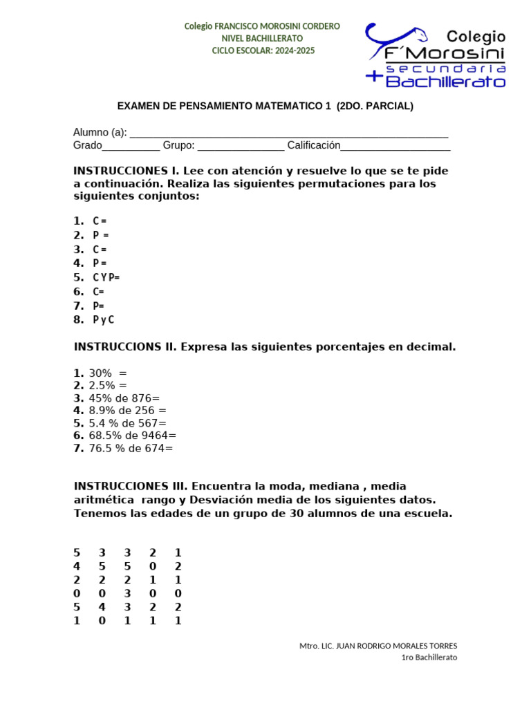 Examen Matemático 2do Parcial 2024-2025 | PDF
