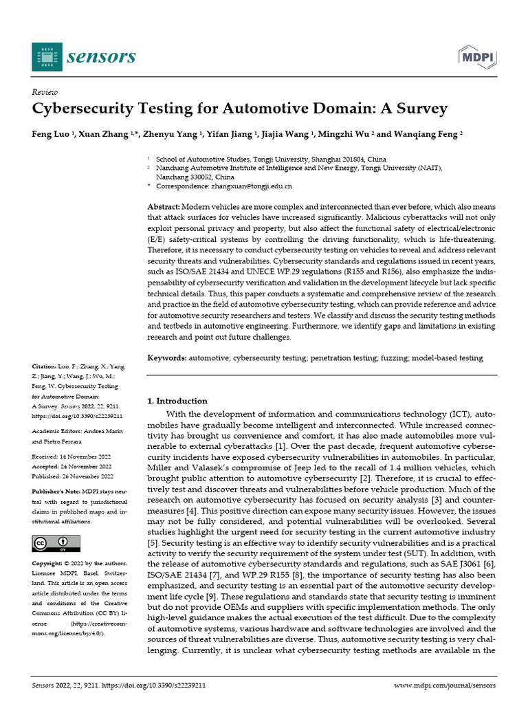 Cybersecurity Testing For Automotive Domain A Surv | PDF | Computer ...