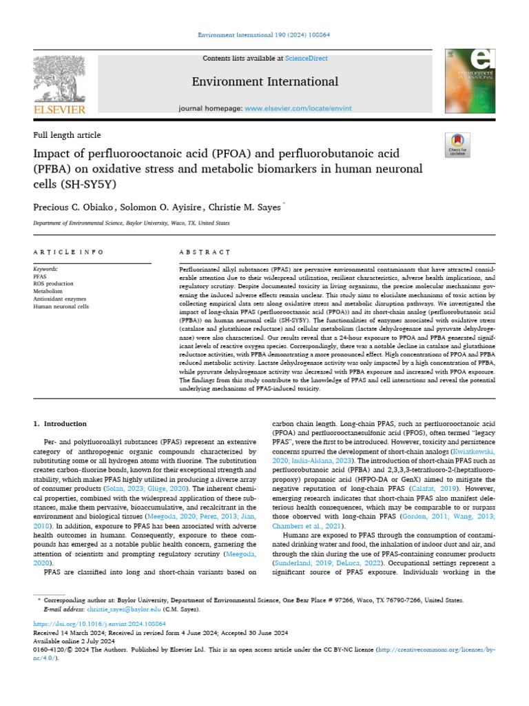 Impact of Perfluorooctanoic Acid PFOA and Perfluorobutanoic - 2024 ...