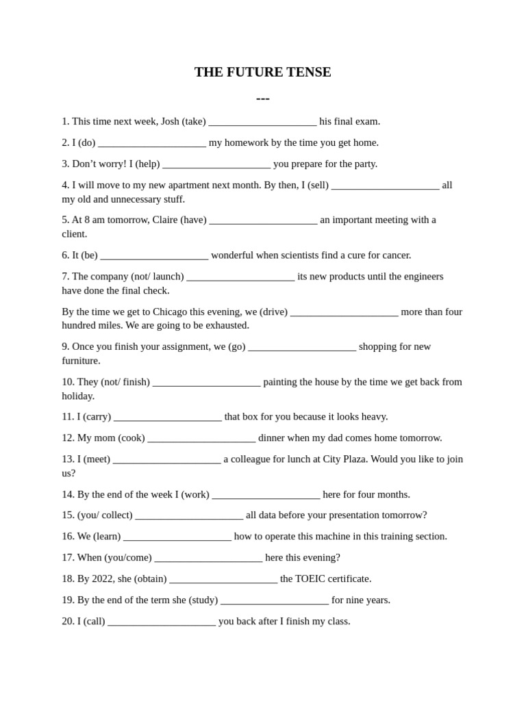 Future Tense Practice Exercises | PDF