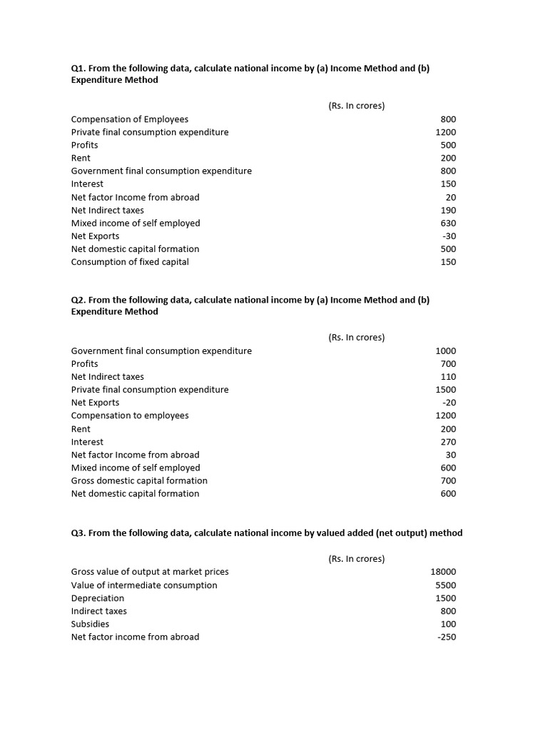 Numericals Worksheet For Module 2 | PDF | Consumption Of Fixed Capital ...
