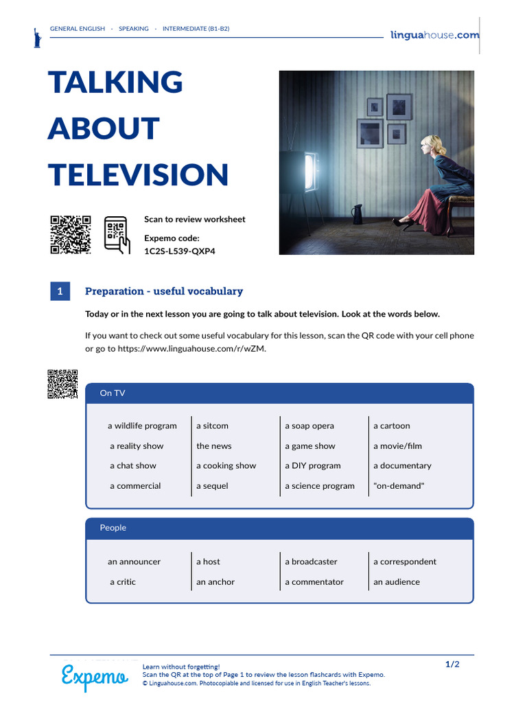 Talking About Television American English Teacher | PDF | Television ...