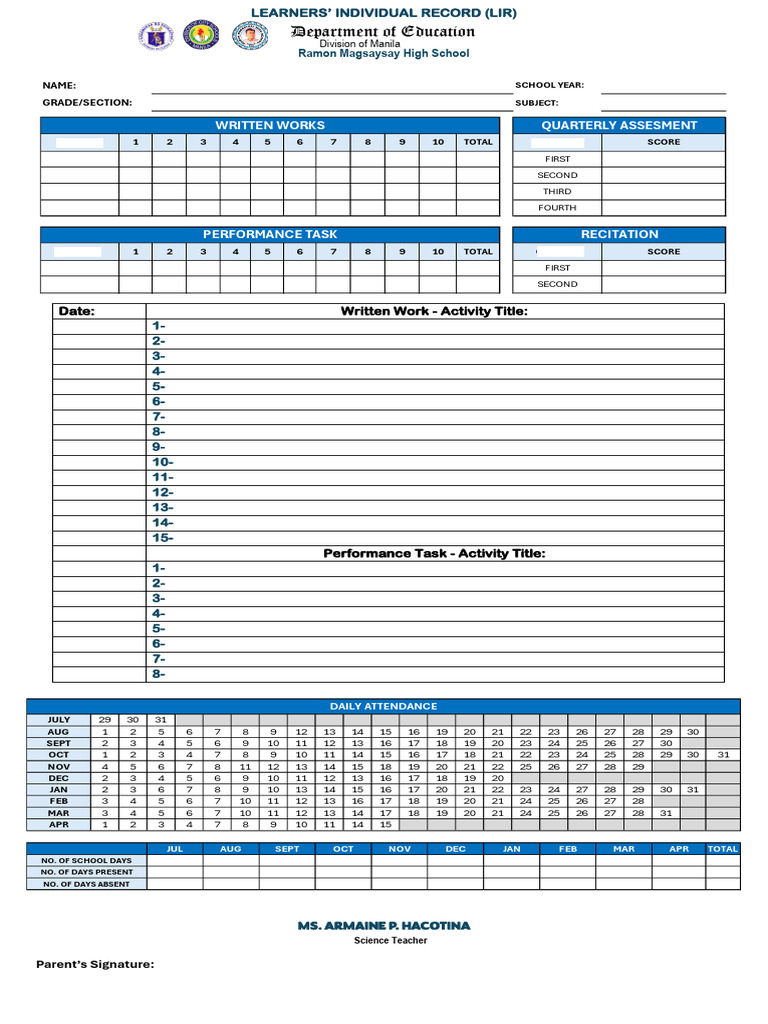 Learners' Individual Record Template | PDF