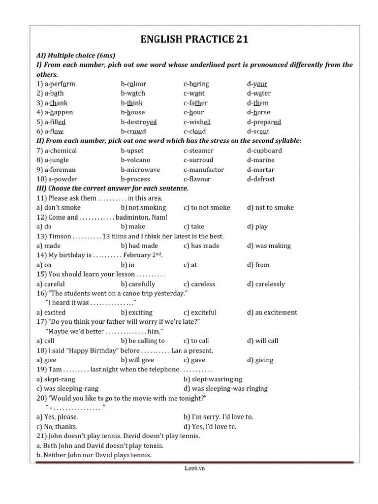 Practise Test 21 E6 | PDF