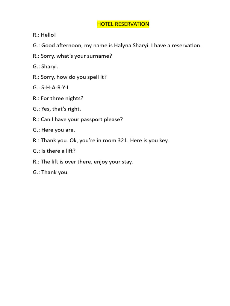 Hotel Reservation | PDF