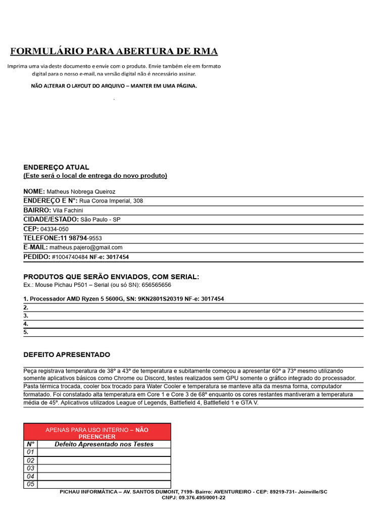 Formulário RMA PEÇAS 2023 | PDF | Tecnologia e Engenharia