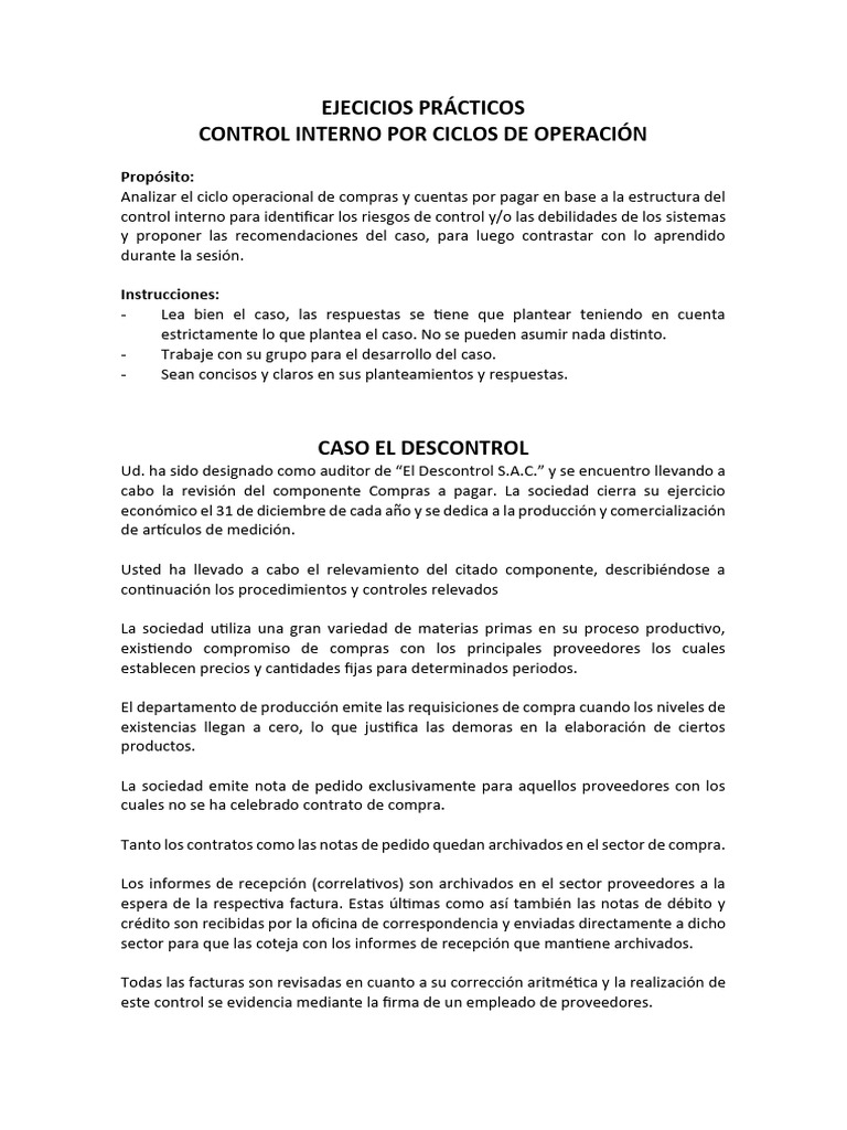 Ejercicios de Control Interno en Compras | PDF | Presupuesto