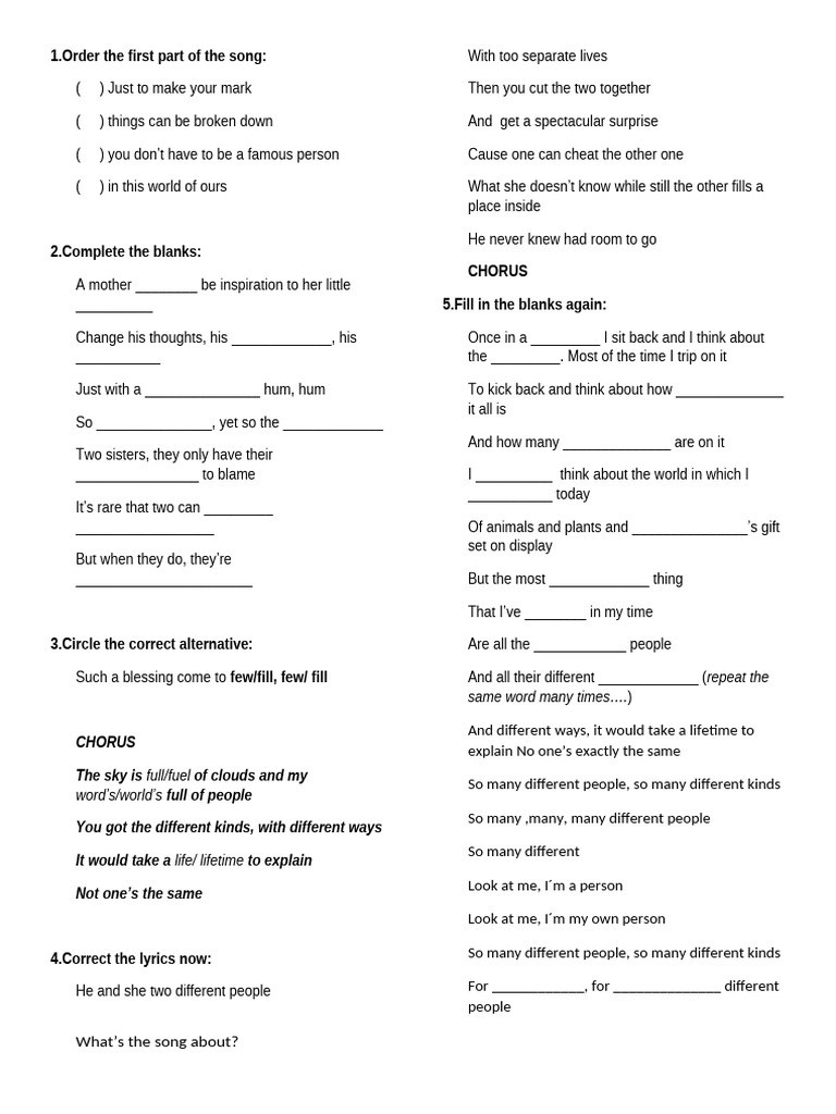 Song Lyrics Analysis and Completion Guide | PDF | Self-Improvement