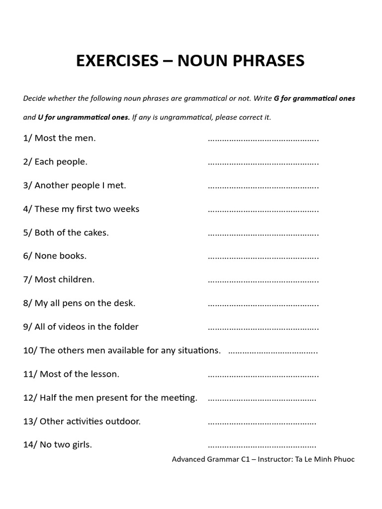 Noun Phrase Exercises for C1 Level | PDF