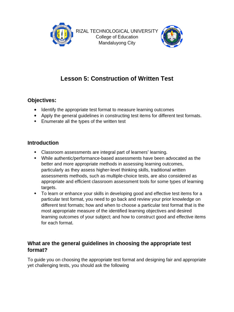 Writing Effective Written Tests Guide | PDF | Educational Assessment ...