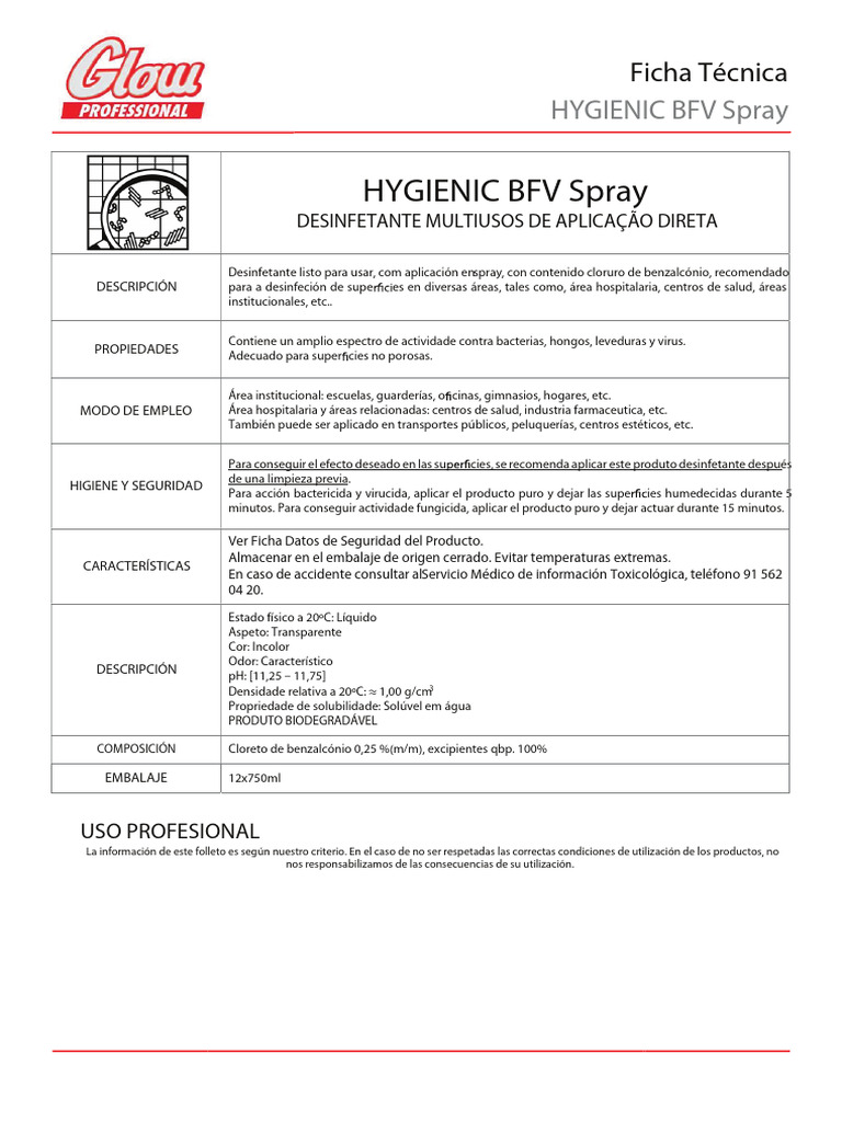 Desinfetante Multiuso HYGIENIC BFV Spray | PDF | Desperdício | Vapor