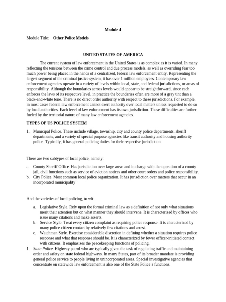 Overview of US and UK Police Models | PDF | Police | Provinces And ...