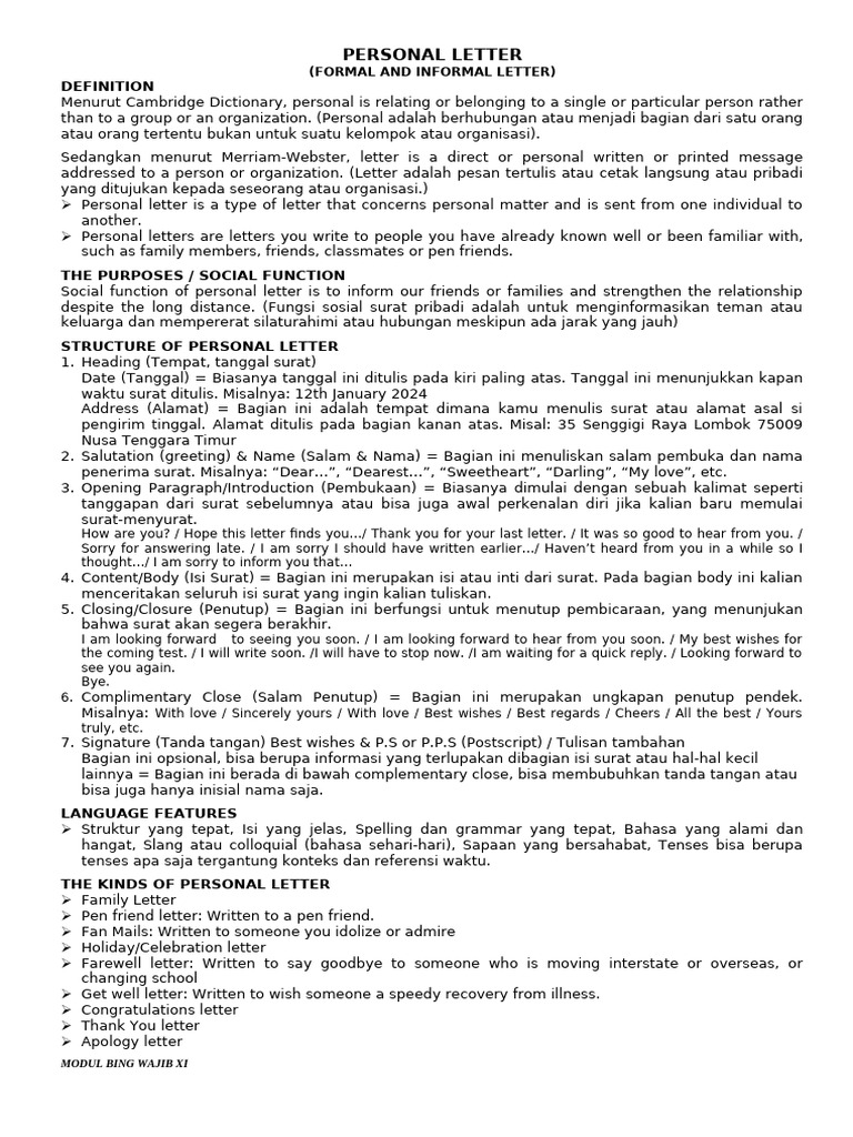 Personal Letter Guide and Examples | PDF