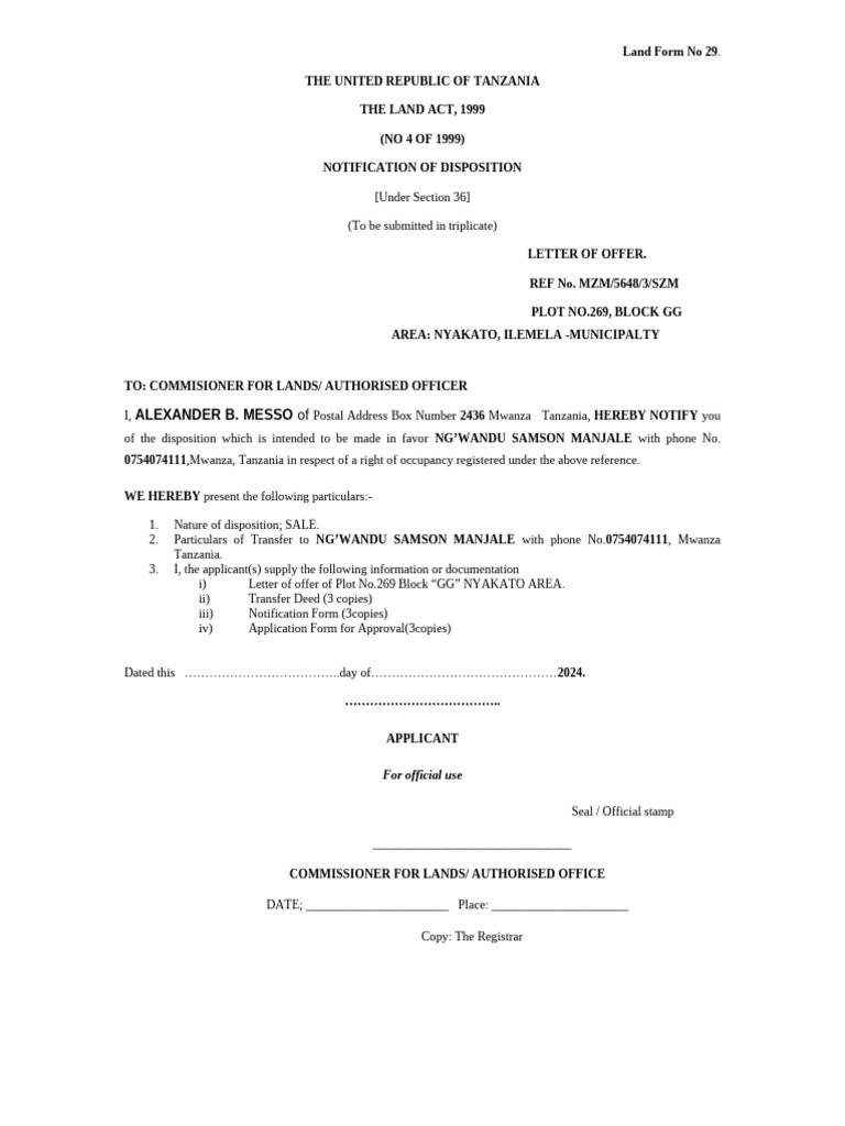Land Form No 29: Disposition Notification | PDF