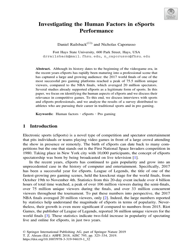 Investigating The Human Factors in ESports | PDF | Survey Methodology ...