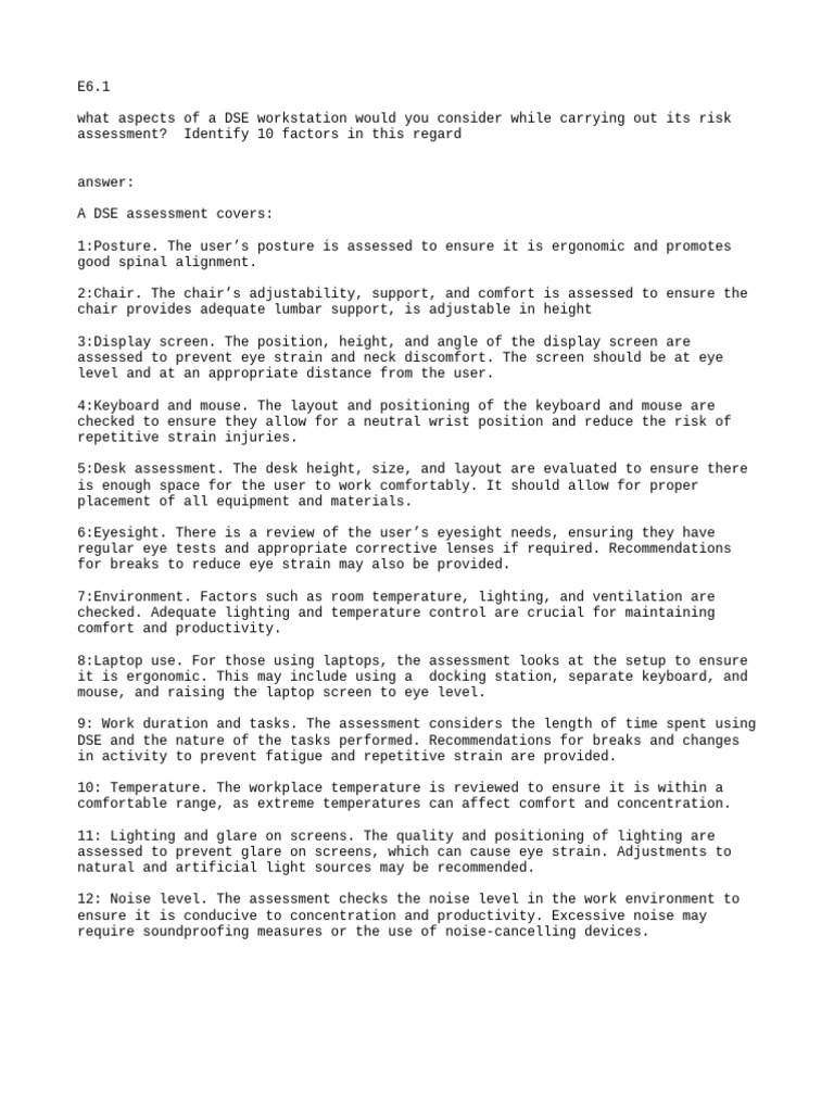 DSE Workstation Risk Assessment Factors | PDF | Computers | Technology ...