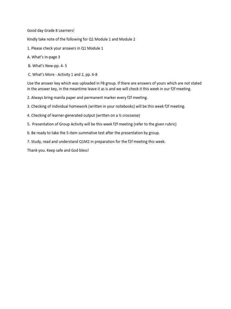 Grade 8 Q1 Modules 1-2 Instructions | PDF