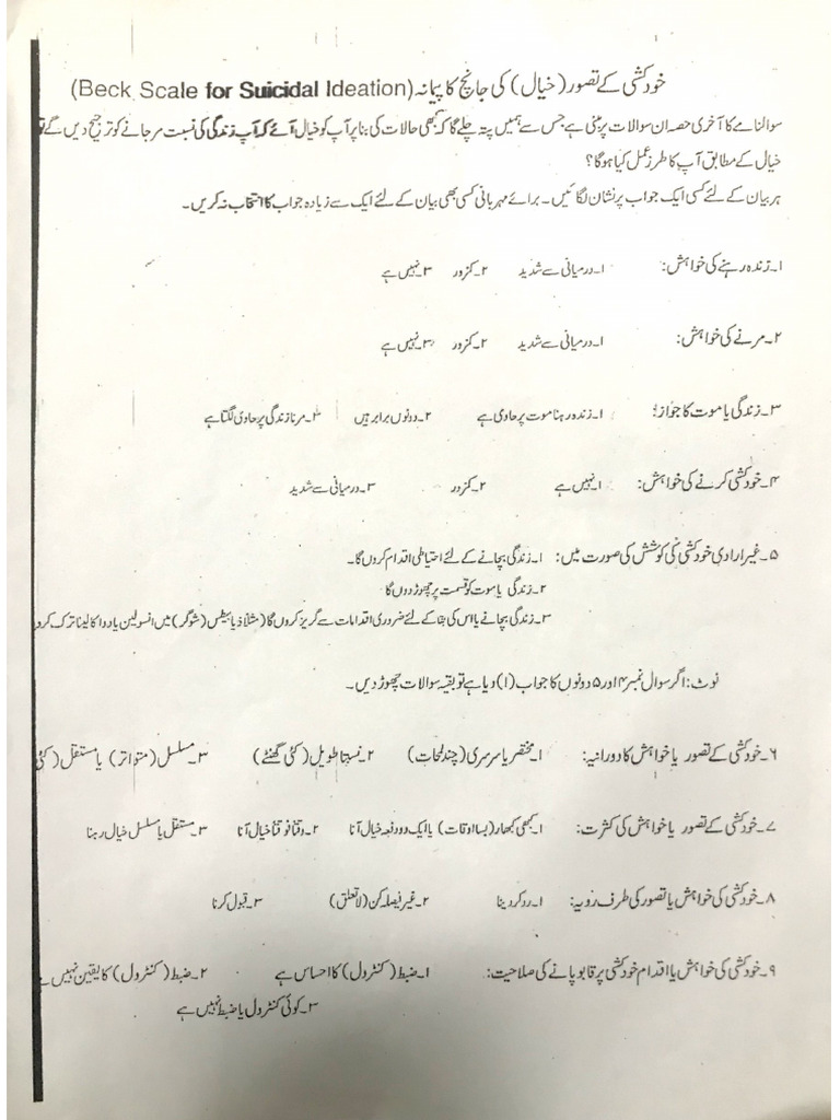 Beck Scale For Suicidal Ideation | PDF