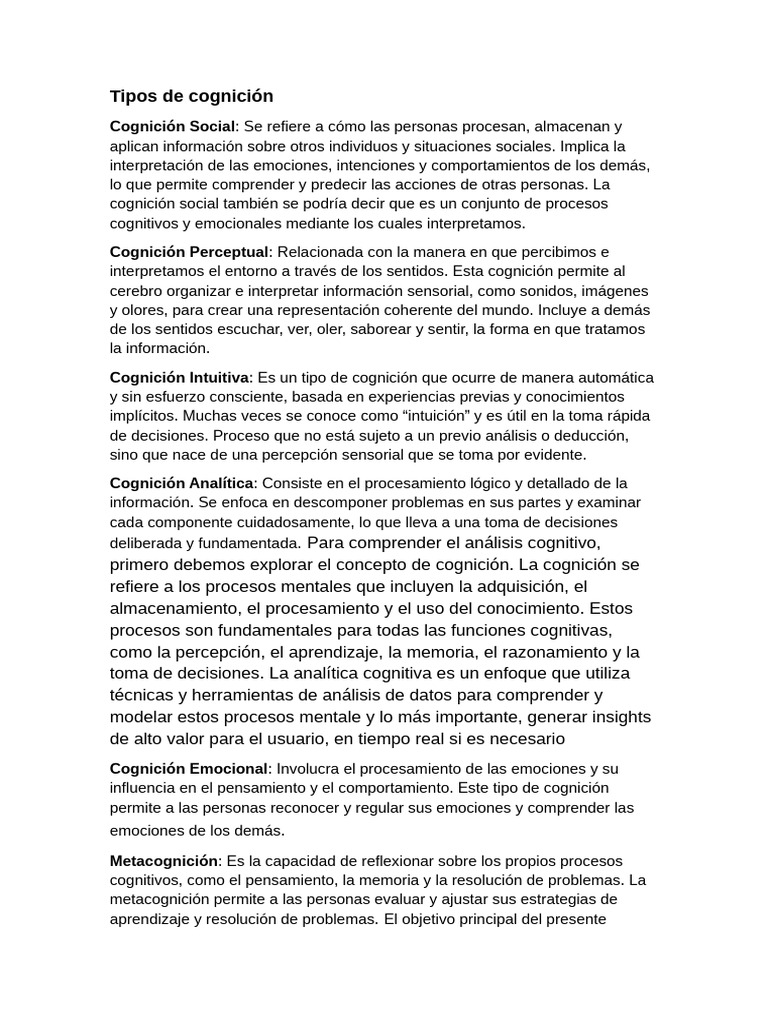 Tipos de Cognición y sus Funciones | PDF | Cognición | Las emociones
