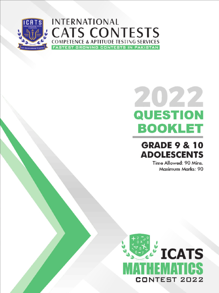 Question Paper ICATS Mathematics Contest 2022 Grade 9 10 | PDF