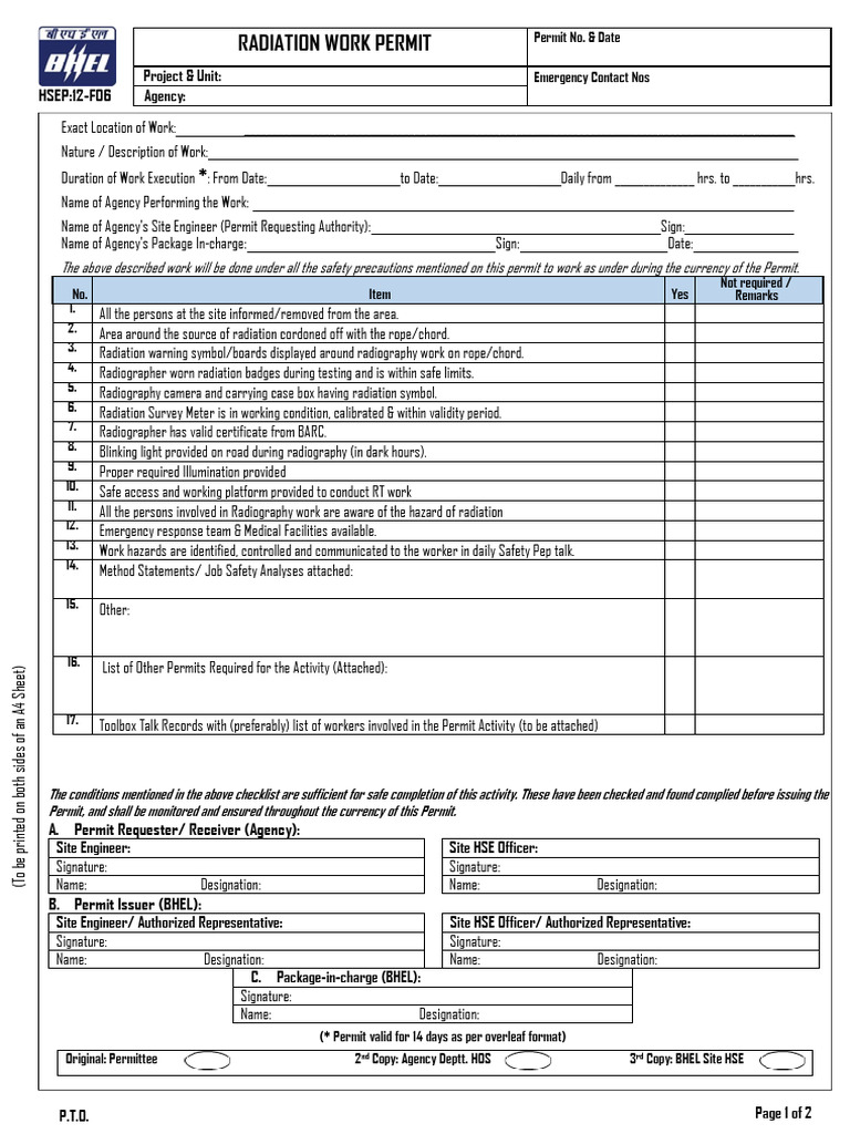 Hsep12f06 radiation work permit pdf safety