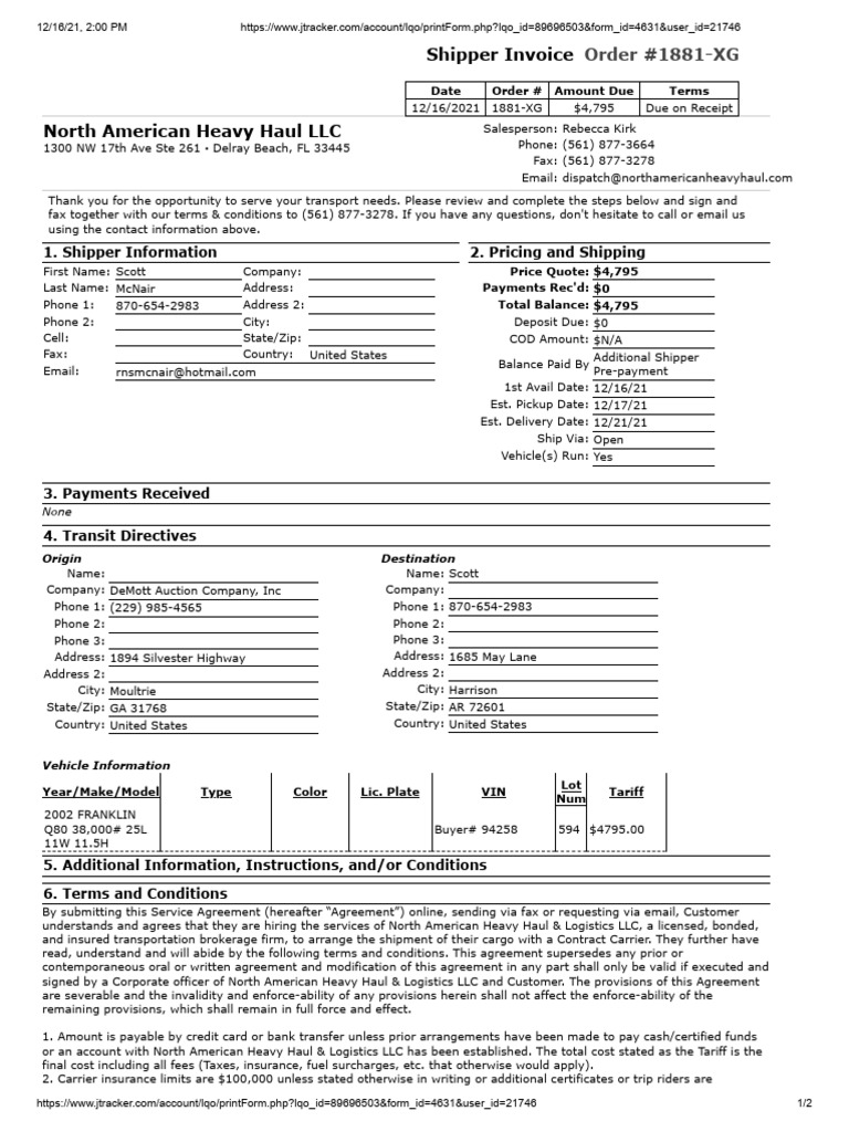 Shipper Invoice: 1. Shipper Information 2. Pricing and Shipping | PDF ...