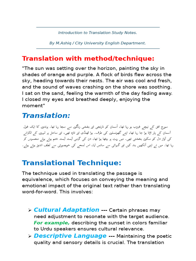 Introduction to Translation Study Notes | PDF | Translations | Semantics